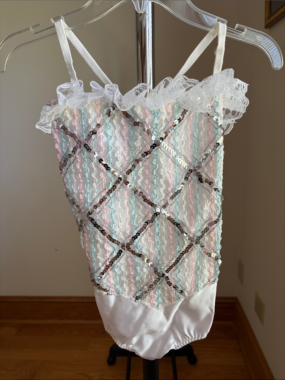 Kids Sequin Dance Costume Leotard in Pastel Pink & Mint - Brand